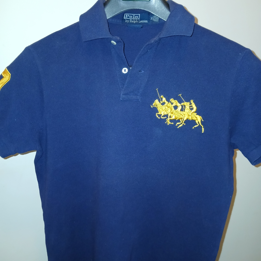 Polo by Ralph Lauren Men's Polo Shirt in Deep Blue with Gold Polo Team Logo